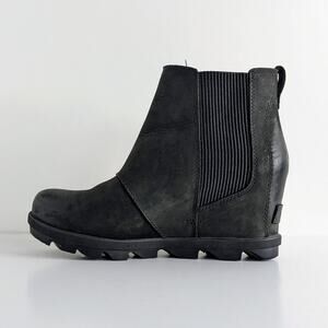 Sorel Ankle Boots Joan of Arctic Womens 8 Black Wedge Heel Slip On Matte Leather